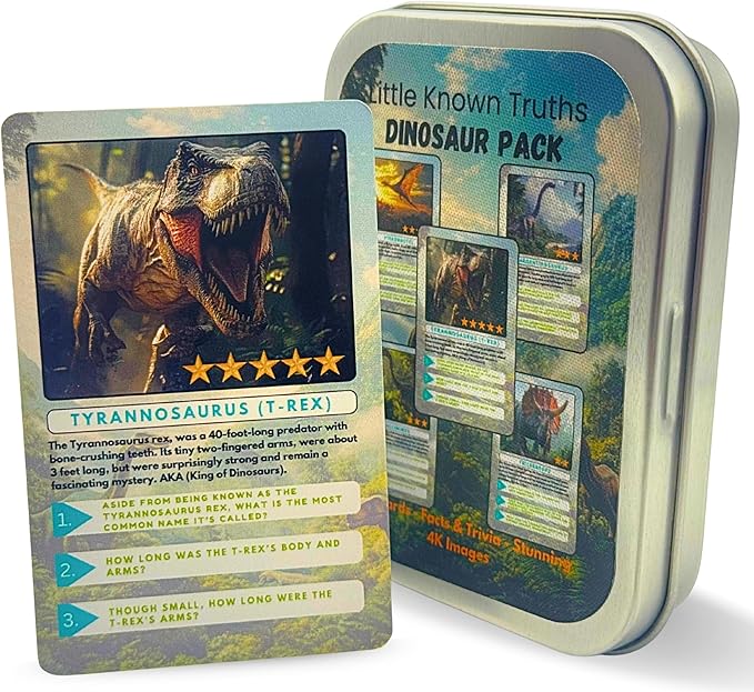 Dinosaur Trivia Flash Cards for Kids Ages 3+, Educational Dinosaur Learning Game, STEM Flash Cards in Metal Tin, Screen-Free Travel Toy