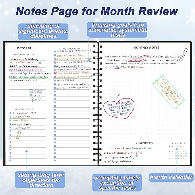 Monthly Planner 2025-2026 (7.4'' x 9.6''), 18 Months Calendar Planner from Jul 2025-Dec 2026, 2025 Agenda with Pocket, 120GSM Paper, Black