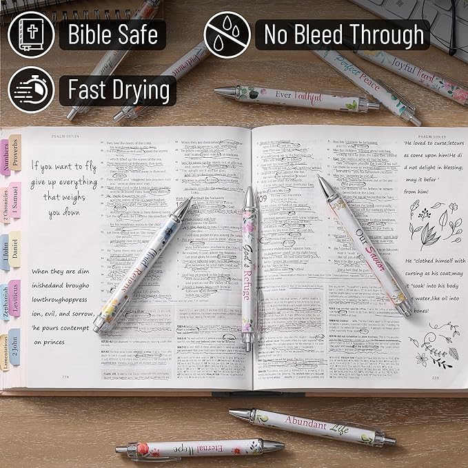 Mr. Pen Christian Pen Set, 10 Pack, Faith Blossoms, Black Ink, Bible Verse Pens, Ballpoint Pens