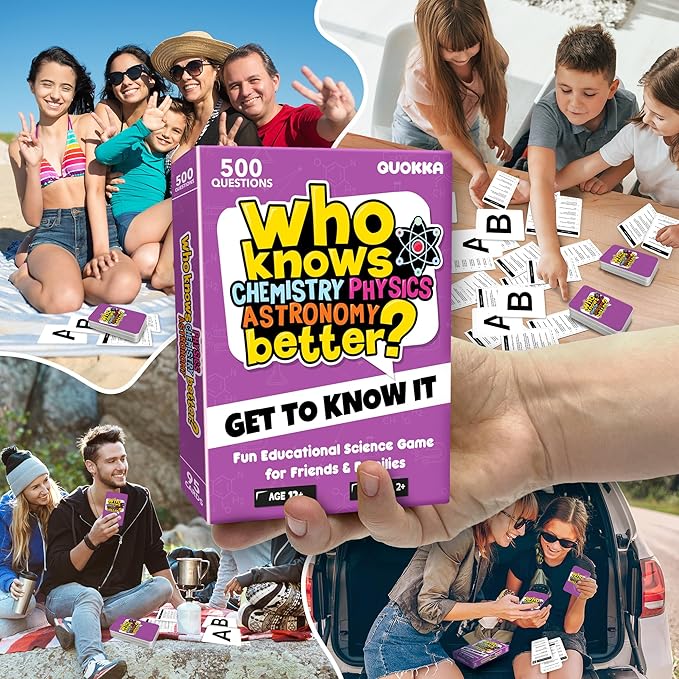 Board Games for Kids 8-12 and Family - Science Trivia Card Game for Kids Age 12+ - Who Knows Chemistry Physics Astronomy Better? - 500+ Questions - Fast-Paced Educational Game for Teens and Adults