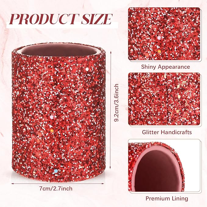 Sabary 8 Pcs Red Pens with Pen Holder for Desk Glitter Crystal Diamond Cute Ballpoint Fancy Pencil Holder Bling Desk Organizer for Women Girls Gifts School Office Valentine Supplies
