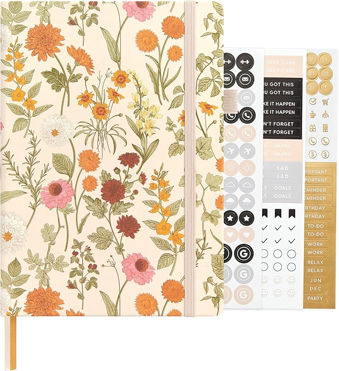 &And Per Se Dotted Journal Notebook for Women&Men with Pattern, A5 Leather Hardcover, 160 Pages 100GSM Thick Dotted Paper, Valentine's Day Gift Journal for Her (Wild Flowers)