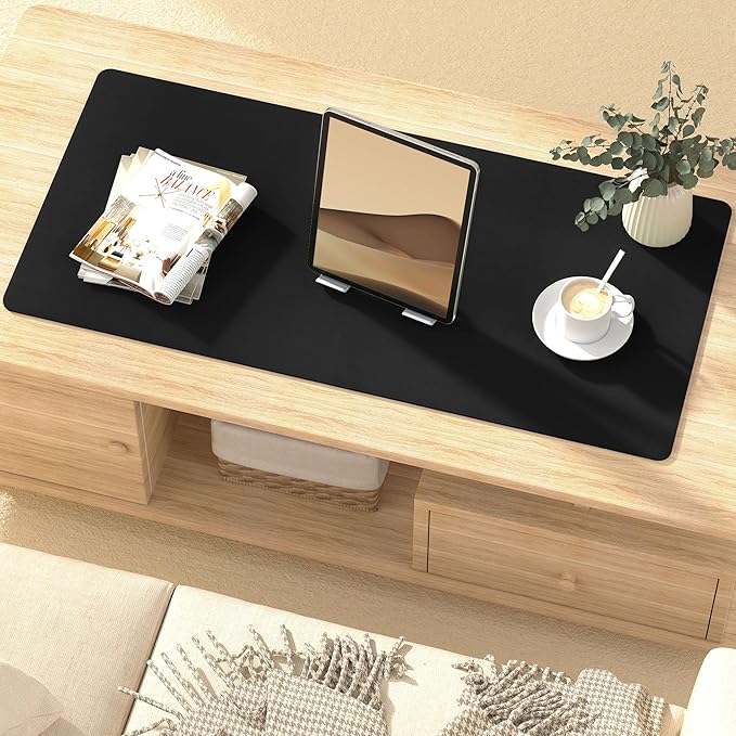 Mouse Pad Desk Protector Mat, Large PU Leather Office Desk Mat, Non-Slip Desk Pad for Keyboard and Mouse, Waterproof Desk Blotter Pad for Writing, Wide & Smooth Laptop Desk Pads, Black (17''X48'')