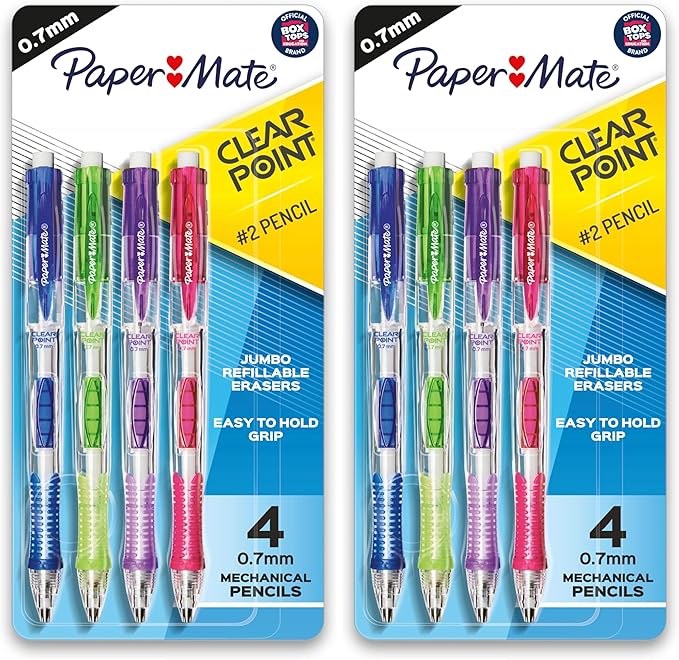 Paper Mate Clearpoint Mechanical Pencils 0.7mm HB #2 Pencil Set Art Supplies Teacher Supplies Sketching Pencils Drafting College School Fashion Barrels,4 Count (Pack of 2)