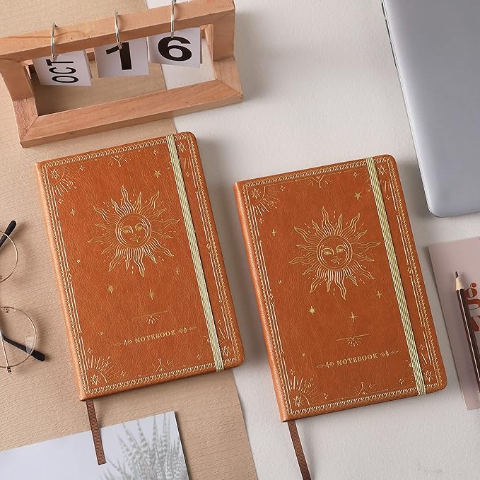 Artfan Ruled Notebook/Journal – Premium Thick Paper Faux Leather Classic Writing Notebook with Pocket + Page Dividers Gifts, Banded, Large, 144 Pages, Hard Cover, Lined (5.8''x 8.4'') - Brown