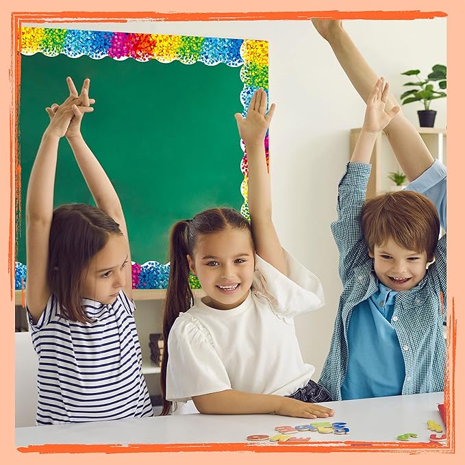 ERKE 60 Feet Bulletin Board Borders, Confetti Scalloped Rolled Border Trim for School, Classroom & Offices