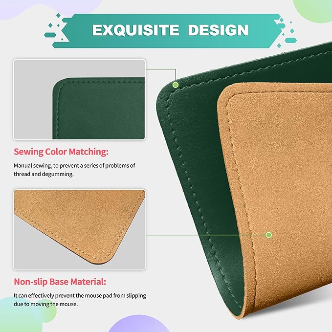 Mouse Pad, PU Mouse Pad，Leather Mouse Pad with Stitched Edge Micro-Fiber Base with Non-Slip Waterproof，Mouse Pad for Computers，Laptop, 8x11Inch (Army Green)