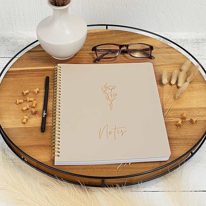 ZICOTO Aesthetic Spiral Notebook Journal For Women - Cute Beige 10.5 x 8.5 College Ruled To Do List Notepad With Large Pockets - Perfect to Stay Organized and Boost Productivity at Work or School