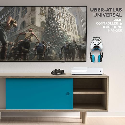 The UberAtlas Dual Game Controller & Headphone Stand Wall Mount Holder for Xbox ONE, Series X, PS5, PS4, PS3, Switch, STEELSERIES Gamepad & More, Stay Organized No Screws, by Brainwavz