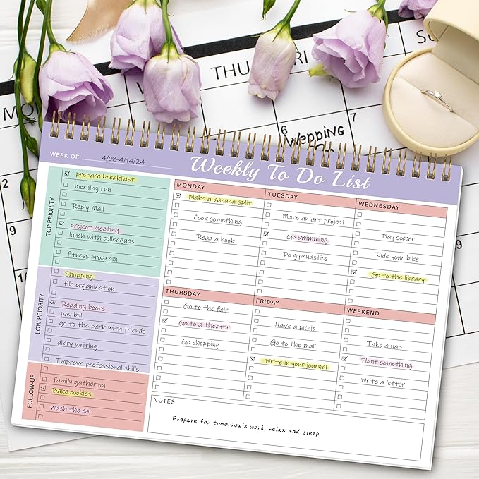 Kamoy Weekly To Do List Notepad with 52 Undated Sheets（8.5"×11"）- Undated Weekly Desk Planner Organizer for Work Home School Office Supplies
