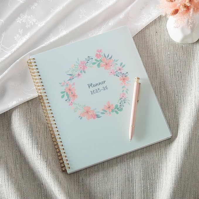 Blue Sky Weekly and Monthly Academic Year Planner Calendar, July - June, Flexible Cover, Wirebound, Laminated Tabs, Laurel (Laurel- 2025/2026, 8.5" x 11")