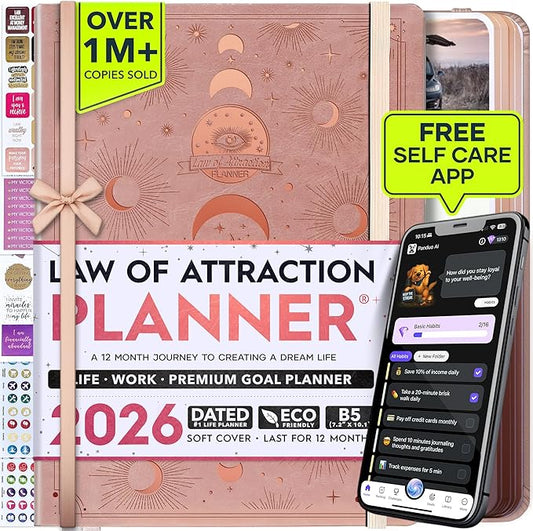 Deluxe 2026 Planner Weekly and Monthly | Law of Attraction Planner with Productivity App | 12-Month for Productivity, Gratitude & Goal Setting | Includes Foldable Vision Board, Gift Box & Stickers