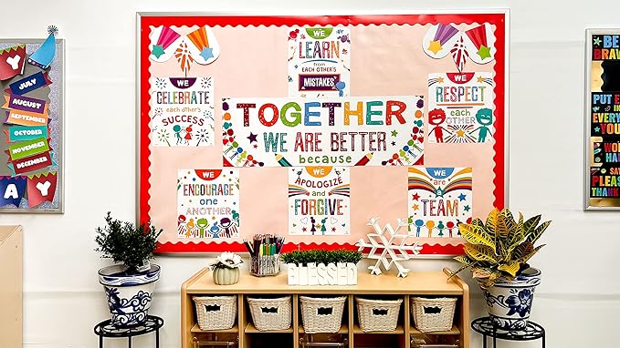 Sproutbrite Classroom Banner Decorations and Poster Bulletin Board Set - Together We Are Better