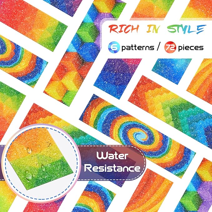 72 Pcs Anxiety Sensory Stickers Strips Adhesive Textured Mental Health Calm Stickers Mindfulness Fidget Decals Stress Anxiety Relief Items for Therapy Office Desk Counselor(Rainbow)