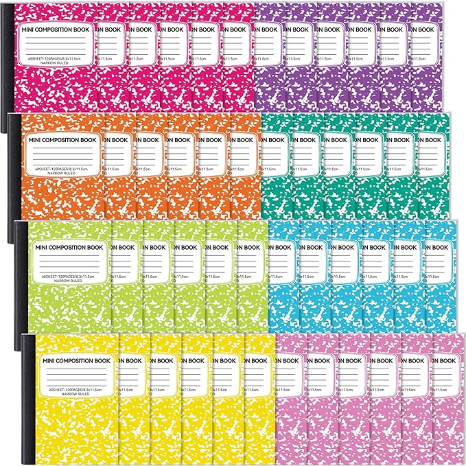 48 Pack Mini Composition Notebooks Bulk, Cute Composition Books, Narrow Ruled Small Pocket Notebook for Students College Office, Pocket Sized Marble Journal, 8 Colors 4.5" x 3.25", 60 Sheets