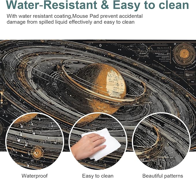 Saturn Planet Extended Gaming Mouse Pad 35.4 x 15.7 Inch – Space-Themed Desk Mat for Gaming, Office Work, and Study, with Non-Slip Rubber Base