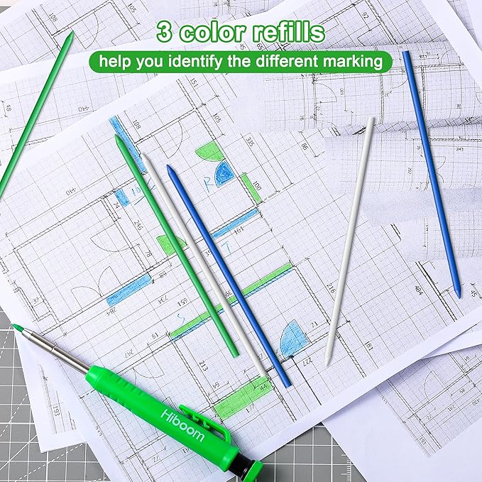 Hiboom 24 Pieces 2.8mm HB Refill for Carpenter Pencil, Study Long Lasting Pencil for Mechanical Woodworking Construction(24 Piece,White Blue Green)