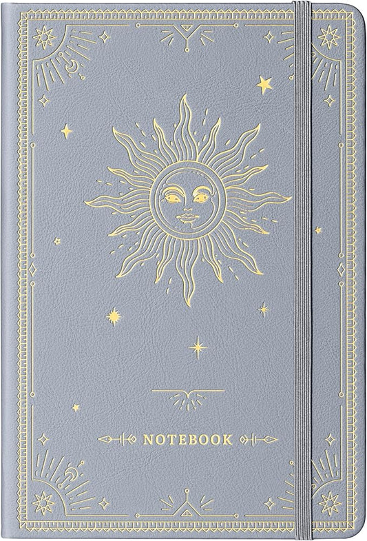Artfan Ruled Notebook/Journal – Premium Thick Paper Classic Writing Notebook with Pocket + Page Dividers Gifts, Banded, Large, 128 Pages, Hard Cover, Lined (5.3" x 8.26") - Silver Grey