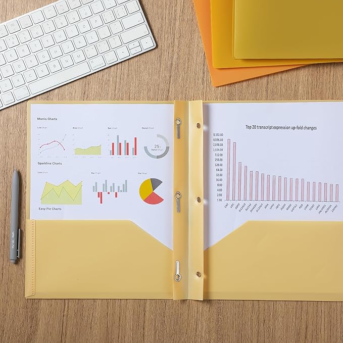 Mr. Pen- Plastic Folders with Pockets and Prongs, 5 Pack, Letter Size, Gold Spectrum, Flexible Plastic Folders with Prongs