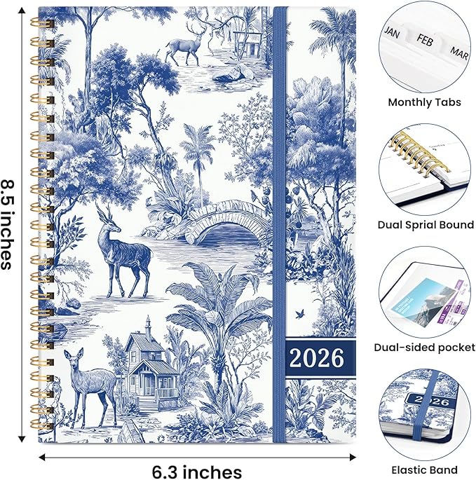 2026 Planner, Weekly and Monthly Planner for Women, Jan 2026 - Dec 2026 Pretty 2026 Calendar Planner with Monthly Tabs, Inner Pocket, Spiral Binding, Perfect for Office Home School - 6.3" x 8.5", Forest Etching