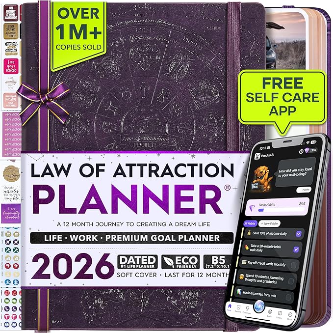 Deluxe 2026 Planner Weekly and Monthly | Law of Attraction Planner with Productivity App | 12-Month for Productivity, Gratitude & Goal Setting | Includes Foldable Vision Board, Gift Box & Stickers