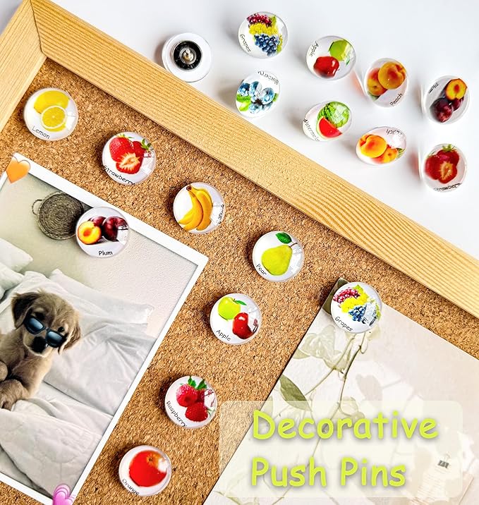 24Pcs Push Pins,Decorative Thumb Tacks,Tacks and Push pins,Cork Board Tacks,Thumb Tack Decorative for CorkBoard, Office Organization or Home