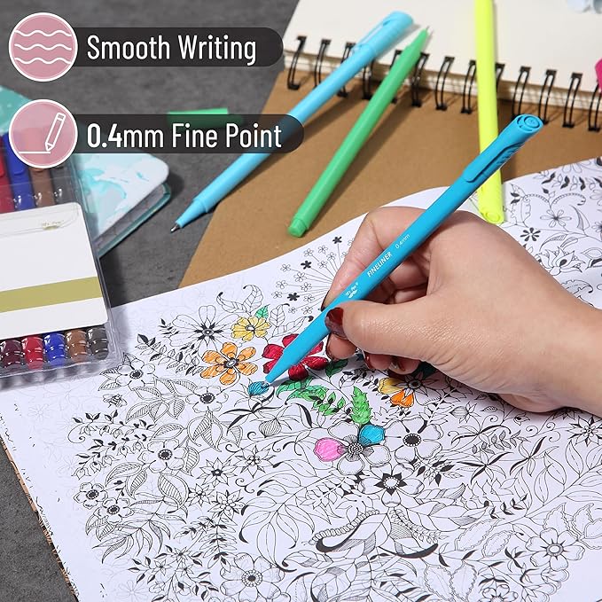 Mr. Pen- Fineliner Pens Colored, 24 Pack, Bible Journaling Pen, Ergonomic Triangular Colorful Barrels, 0.4mm Fine Liner Pens