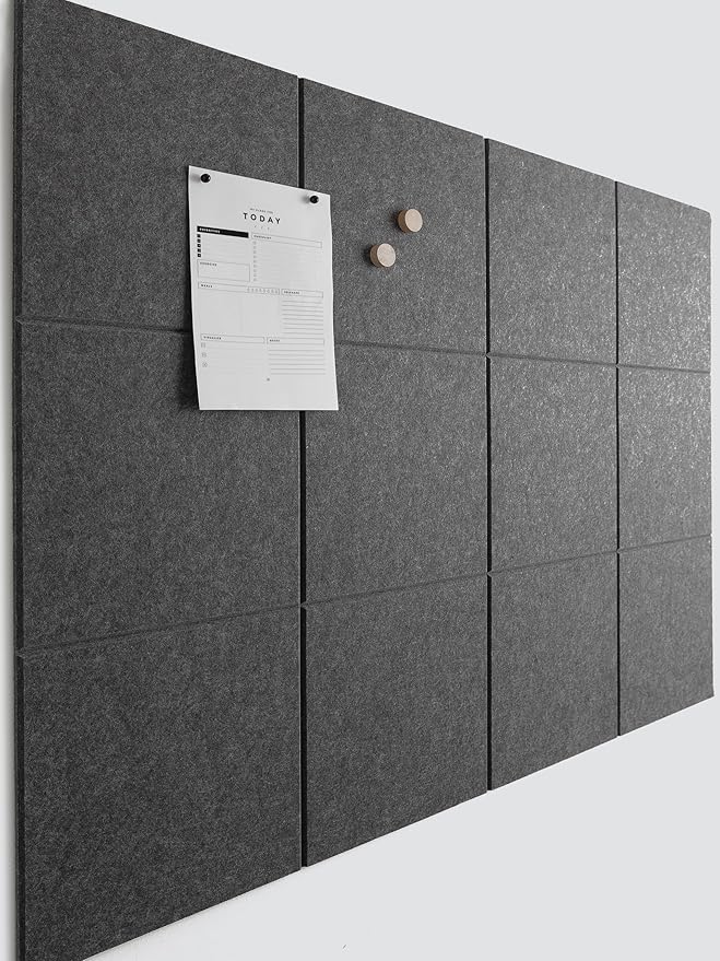 Large Bulletin Board 48x36- Office Wall Organizer to Replace Your Old Cork Boards for Walls for Office Decor -12-Pack Felt Wall Tiles to Use in Home Office Decor, Classroom Décor (Moonstone)