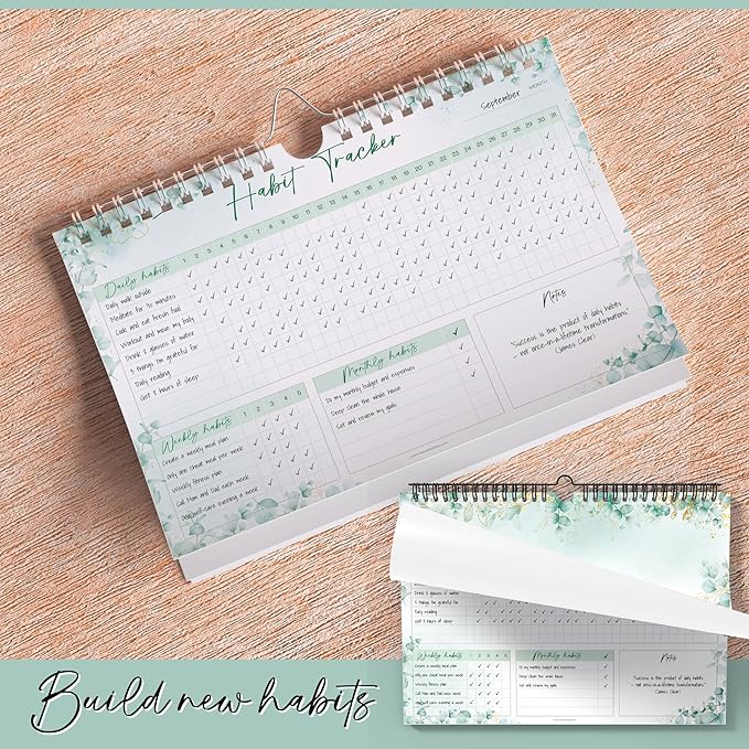 Habit Tracker Calendar – Daily, Weekly & Monthly Habit & Goal Tracker, Wire-Bound Planner with Colorful Design, Premium 250gsm Paper | A5 (Green)