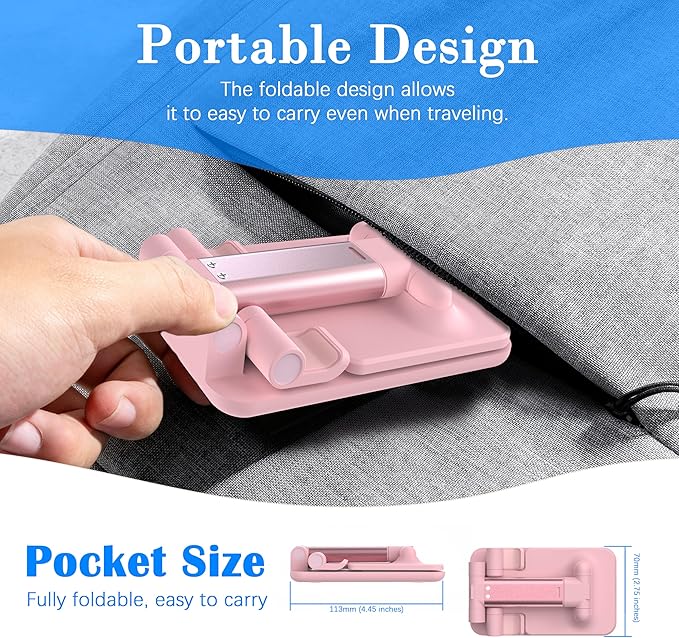 Cell Phone Stand, Angle Height Adjustable Cell Phone Holder for Desk, Fully Foldable with Silicone Pad, Compatible with iPhone and All Mobile Phones Tablet, Sturdy Weighted Base (Pink-2)