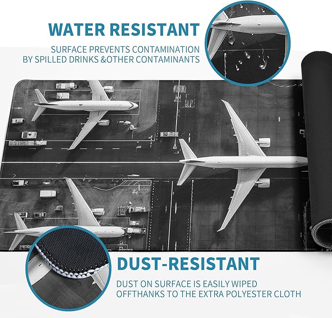 Extended Gaming Mouse Pad with Aircraft Airport Design - Large, Thick Rubber Desk Mat with Precision Locking Edge, Washable & Non-Slip Surface for Computer, Esports - Ideal Gift 31.5x11.8 in