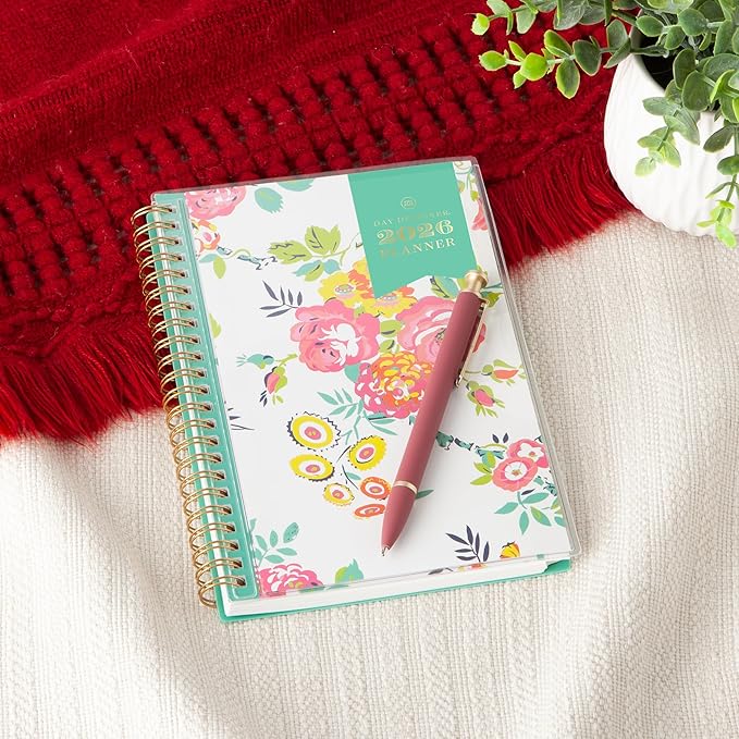 Blue Sky Day Designer 2026 Weekly and Monthly Planner Calendar, January 2026 - December 2026, 5" x 8", Clear Pocket Cover, Durable Twin Wire Binding, Includes Storage Pocket, Stickers, Peyton White