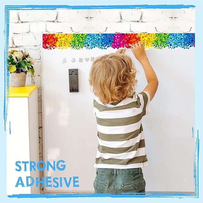 60 Feet Bulletin Board Borders, Self Adhesive Confetti Scalloped Rolled Border Trim Colorful Decoration with Strong & Permanent Adhesive for School, Classroom Offices Wall, Desks, Windows, Doors