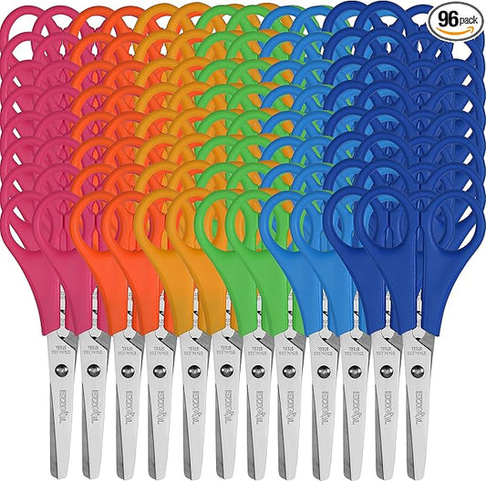 96 Pack 5' Safety Blunt Tip Kids Scissors, 6 Assorted Colors for Cutting Regular & Construction Paper, Cards