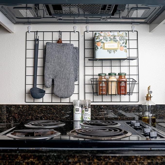 ODOXIA Wall Grid Accessories | Hanging Basket, Hooks Rack & Shelf | Wire Panel Display Shelf & Hooks | Grid Storage