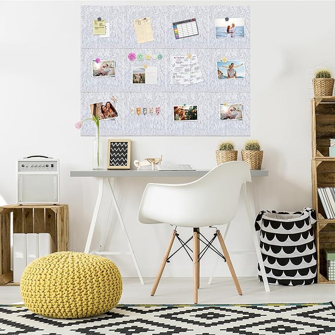 Cork Board for Walls 36" x 24", 6 Pack Felt Bulletin Board Wall Tiles with 30 Push Pins for Home Kitchen School Office Wall DIY Decorative