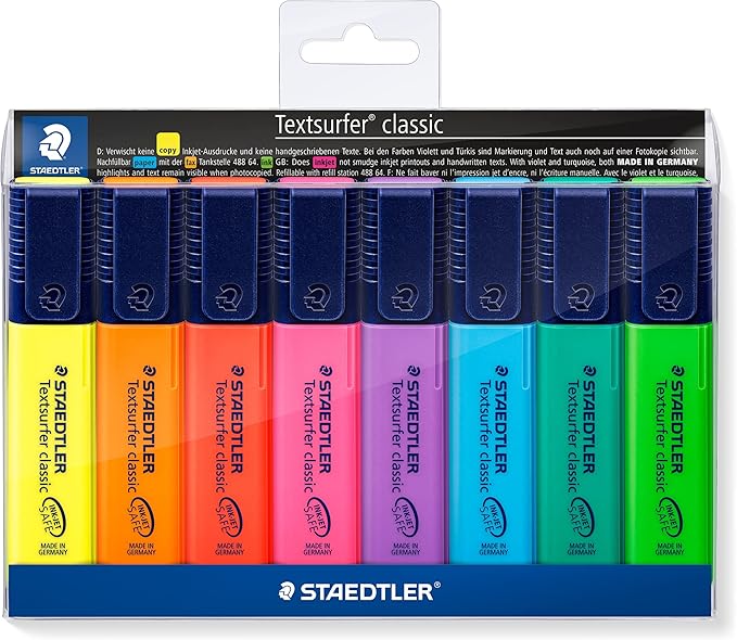 STAEDTLER Textsurfer Classic 364 Highlighter - Assorted Colours, Pack of 8