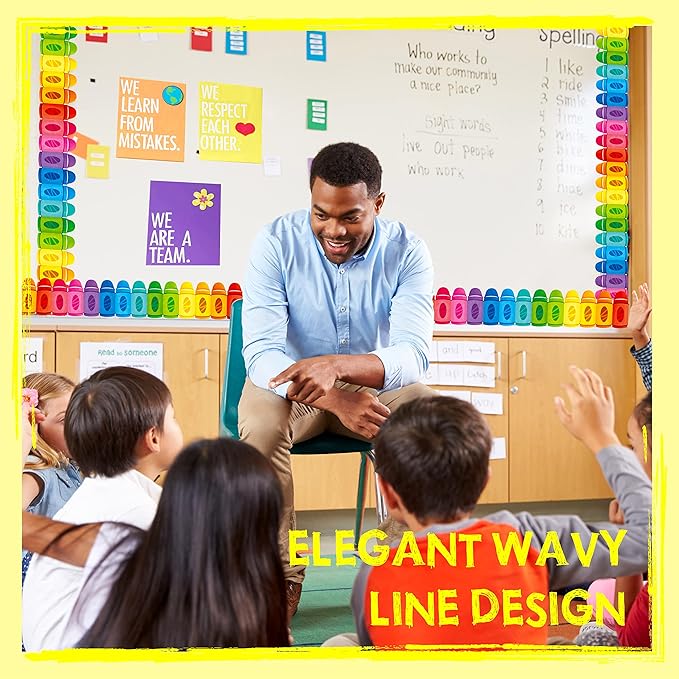 ERKE 60 Feet Bulletin Board Borders, Self Adhesive Crayon Die-Cut Rolled Border Trim Colorful Decoration with Strong & Permanent Adhesive for School, Classroom Offices Wall, Desks, Windows