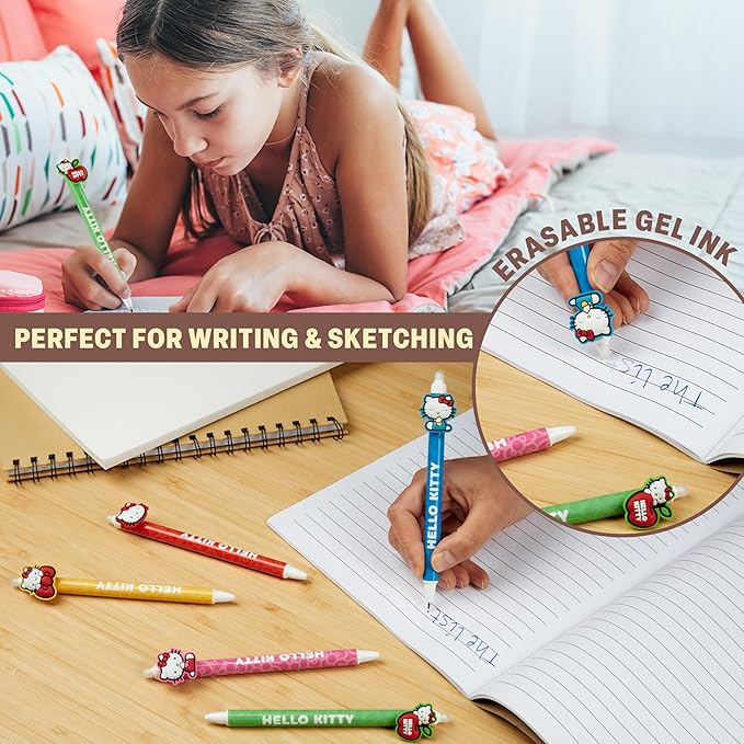 Get Trend Hello Kitty 5pcs Erasable Gel Ink Pens Cute Writing Pens for Kids Fun Stationery Set Kawaii Journaling Supplies Gift Set Cool Pen Gifts for Kids (Hello Kitty)