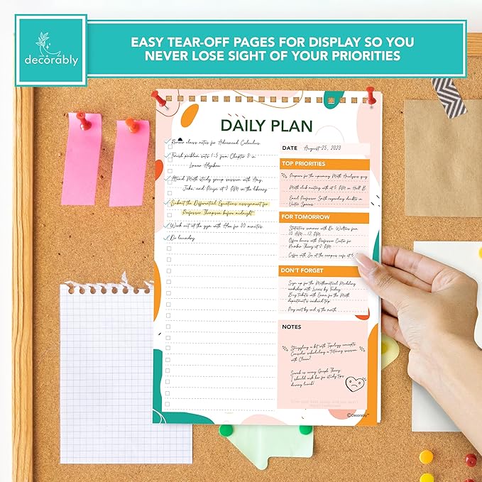 Decorably 52 Sheets Vibrant Pastel Undated Daily to Do List Notepad Spiral, 6.5x10in Spring-Bound Planner Pad, Easy Tear-Off Design, with Priorities, Checklist, Agenda, Reminders, Notes - Home, School