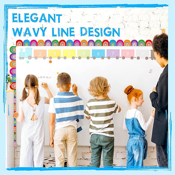 60 Feet Bulletin Board Borders, Colorful Rainbow Die-Cut Rolled Border Trim Decoration Borders for School, Classroom, Offices Walls, Desks, Windows, Doors, Lockers
