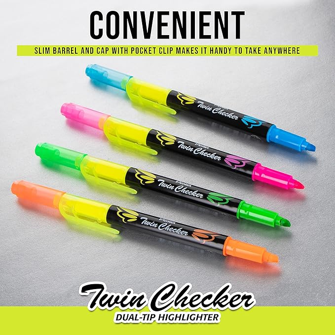 Pentel Twin checker Dual-Tip Highlighter, Chisel Tip, Yellow/Green Ink, Pack of 12 (SLW8-GK)