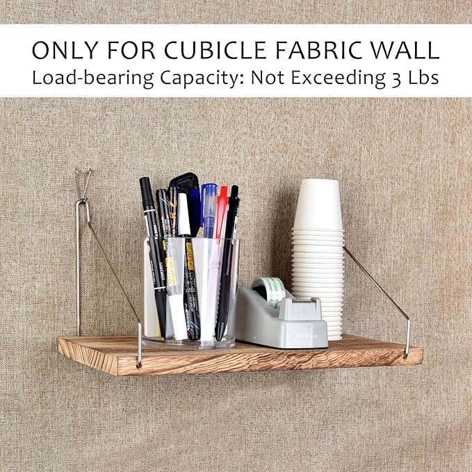 Fabric Wall Cubicle Shelf with Hooks for Work Decor, 11.8' Wooden Cubicle Organizer Storage Shelf with Hangers Cubicle Accessories for Women Men Desk