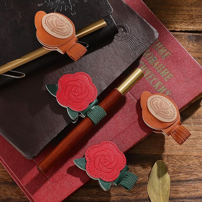 2PCS Magnetic Bookmarks with Pen Clip, Leather Bookmarks for Women, Magnetic Pen Holder Book Accessories