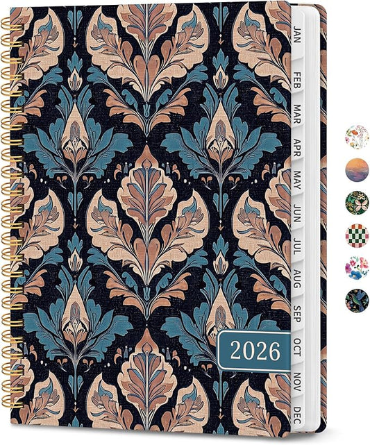 2026 Planner, Weekly and Monthly Calendar Planner for Women, Jan 2026 - Dec 2026, Hardcover Planning Agenda book with Tabs, Spiral Bound, Inner Pocket, Perfect for School Office Supplies, 6.3" x 8.5" - Regal Petals