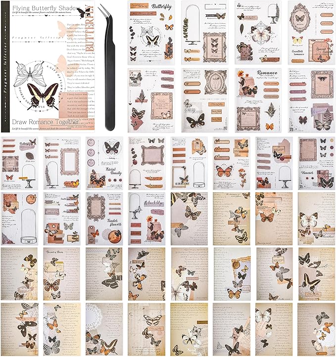 Sticker Book for Adults, 180pcs Vintage Washi Stickers for Journaling and 20 Sheets Adhesive Scrapbook Papers for Scrapbooking Aesthetic Butterfly Scrapboook Stickers for Bullet Junk Journal Supplies