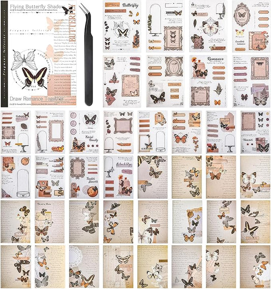 Sticker Book for Adults, 180pcs Vintage Washi Stickers for Journaling and 20 Sheets Adhesive Scrapbook Papers for Scrapbooking Aesthetic Butterfly Scrapboook Stickers for Bullet Junk Journal Supplies