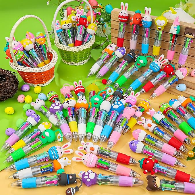 CZWZ 120Pcs Mini Multicolor Pens in One 4-in-1 Cute Pens Bulk, Ballpoint Pen for Birthdays and Parties, Fun Gifts Assorted Ink Kawaii Pen(Easter)