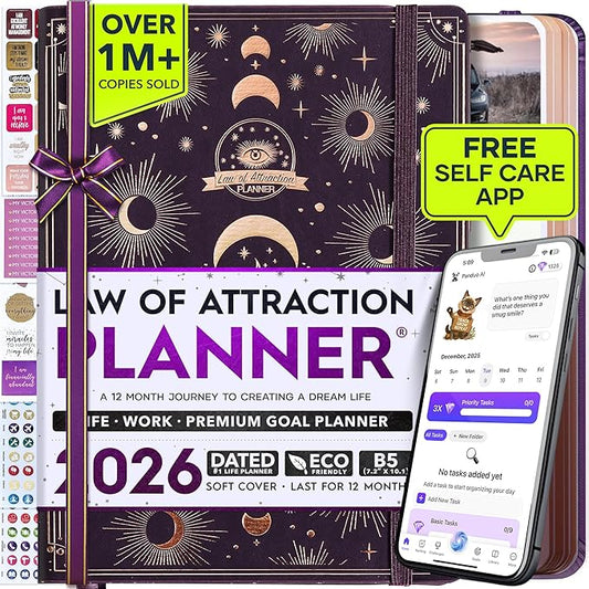 Deluxe 2026 Planner Weekly and Monthly | Law of Attraction Planner with Productivity App | 12-Month for Productivity, Gratitude & Goal Setting | Includes Foldable Vision Board, Gift Box & Stickers