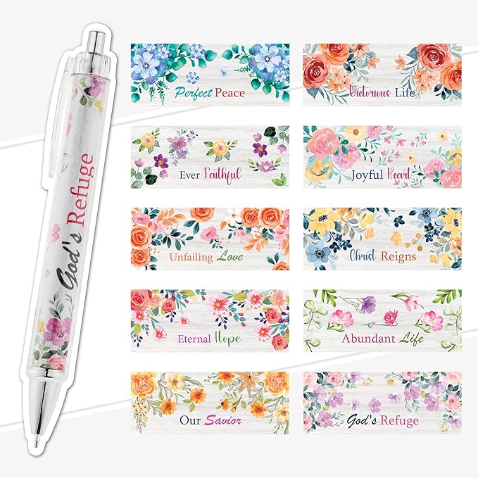 Mr. Pen Christian Pen Set, 10 Pack, Faith Blossoms, Black Ink, Bible Verse Pens, Ballpoint Pens
